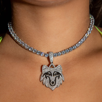 Iced Out Diamond Wolf in White Gold (view 3 of 4) · female-model