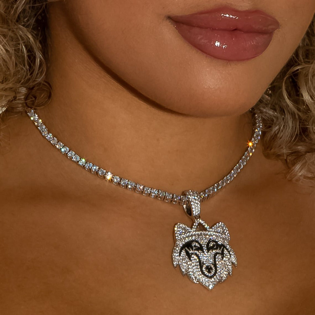 Iced Diamond Wolf in White Gold | SKRT® · female-model