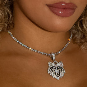 Diamond Wolf Pendant in White Gold
