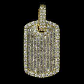 Iced Dog Tag Pendant in Yellow Gold