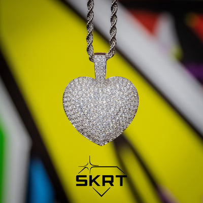 Iced Heart Pendant in White Gold