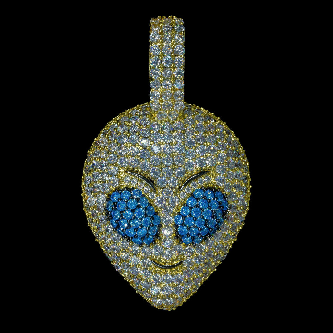 Iced Alien Pendant - 18K Yellow Gold · male-model