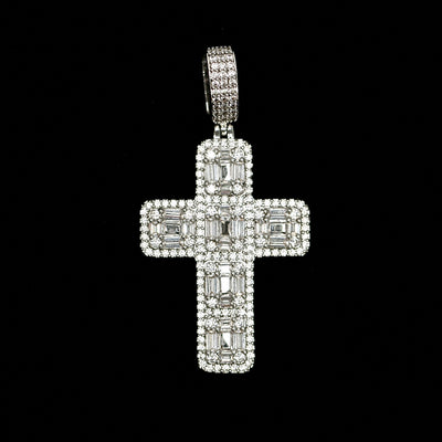 Iced Out Baguette Cross in White Gold (view 2 of 3) · male-model