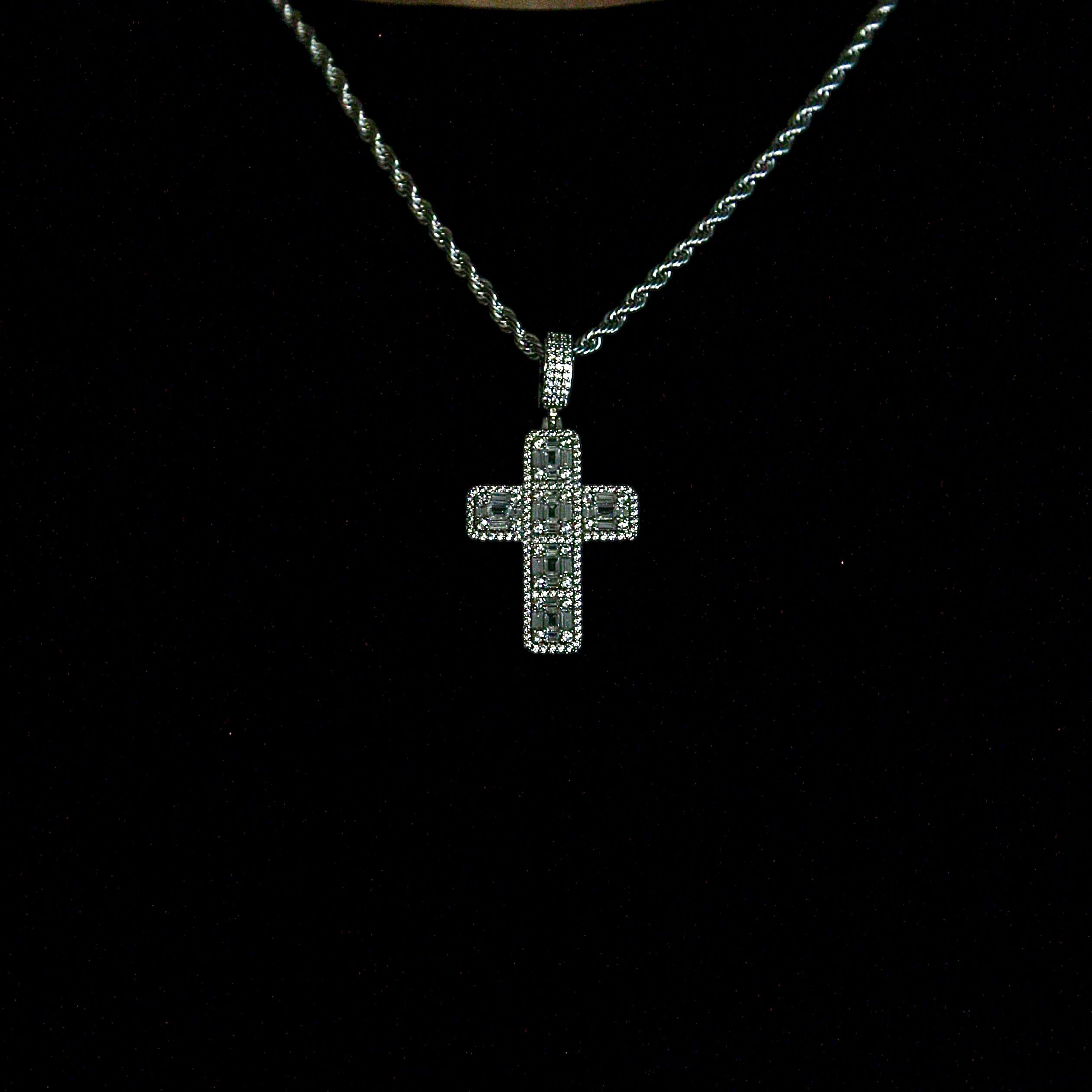 Iced Out Baguette Cross in White Gold (view 3 of 3) · male-model