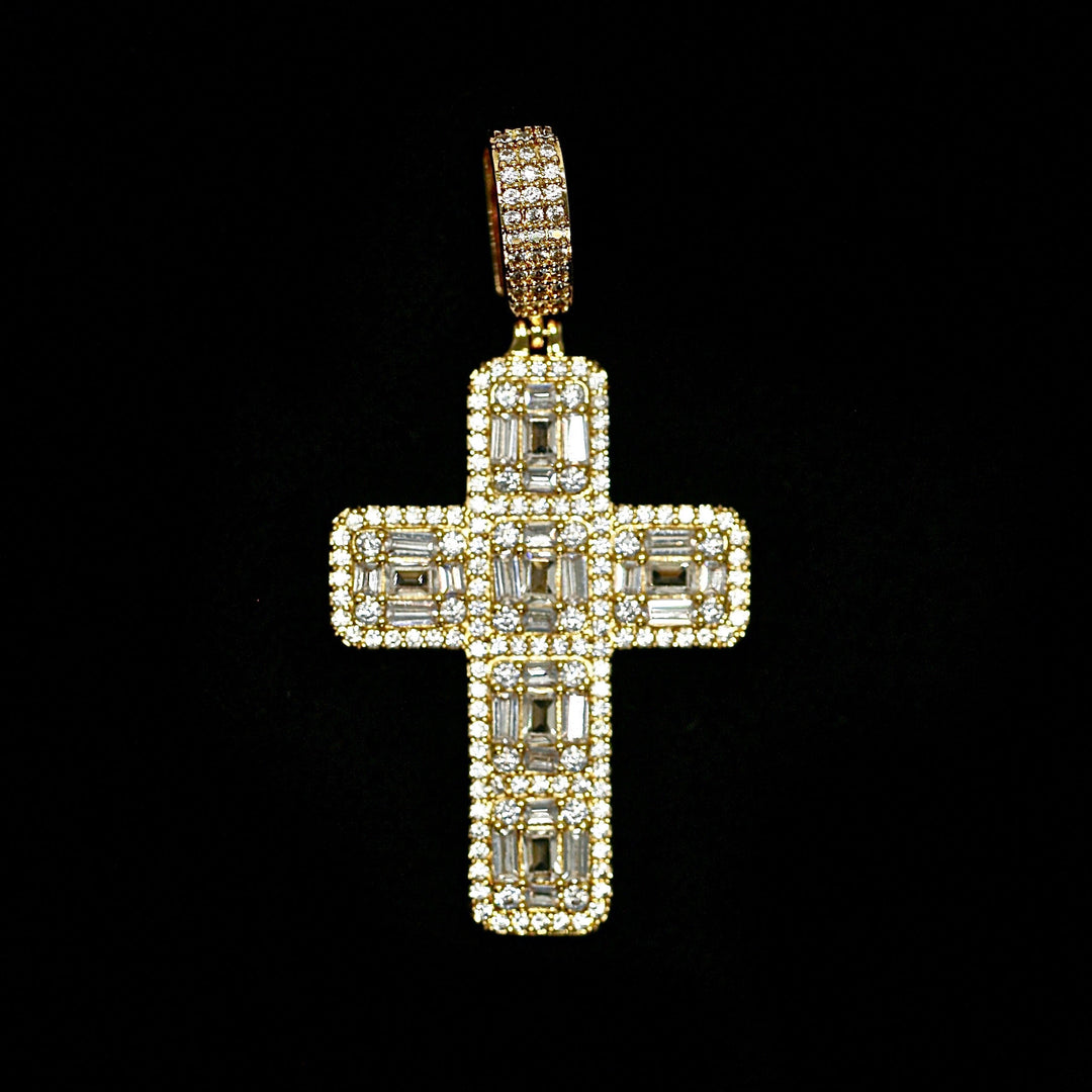 Iced Baguette Cross in Yellow Gold (view 4 of 4) · male-model