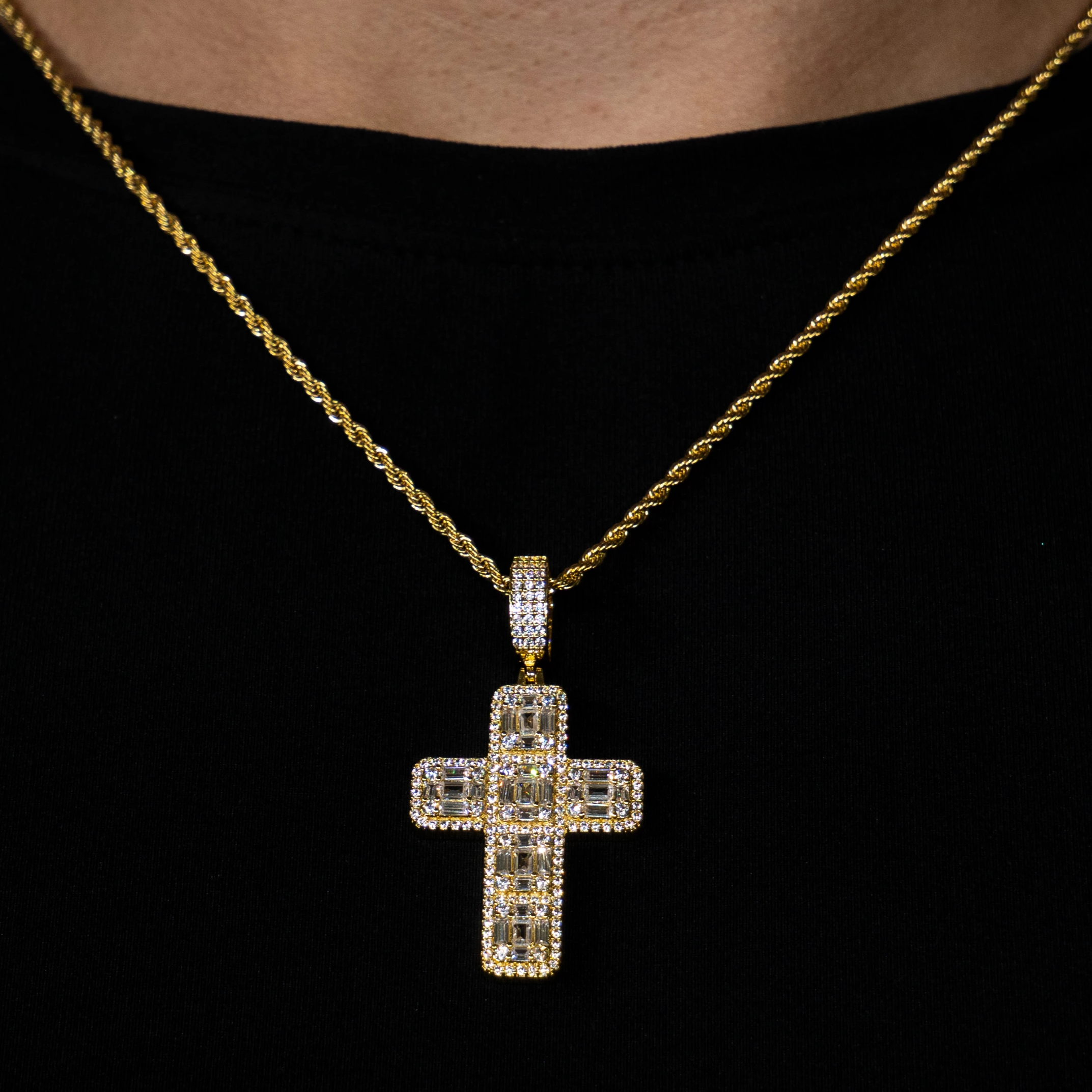 Iced Baguette Cross in Yellow Gold (view 2 of 4) · male-model