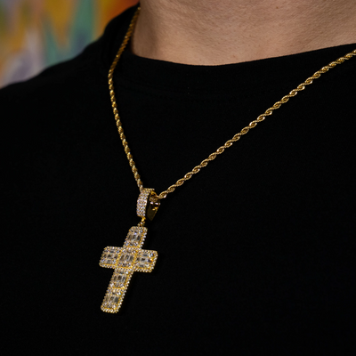 Iced Baguette Cross in Yellow Gold (view 3 of 4) · male-model