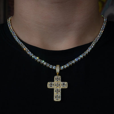Iced Baguette Cross in Yellow Gold in 18K Yellow Gold | SKRT® · male-model