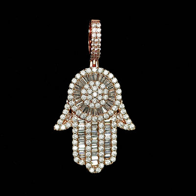 Iced Out Baguette Hamsa Hand in Rose Gold (view 2 of 6) · male-model