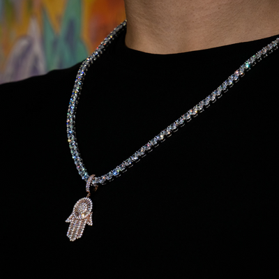 Iced Out Baguette Hamsa Hand in Rose Gold (view 6 of 6) · male-model
