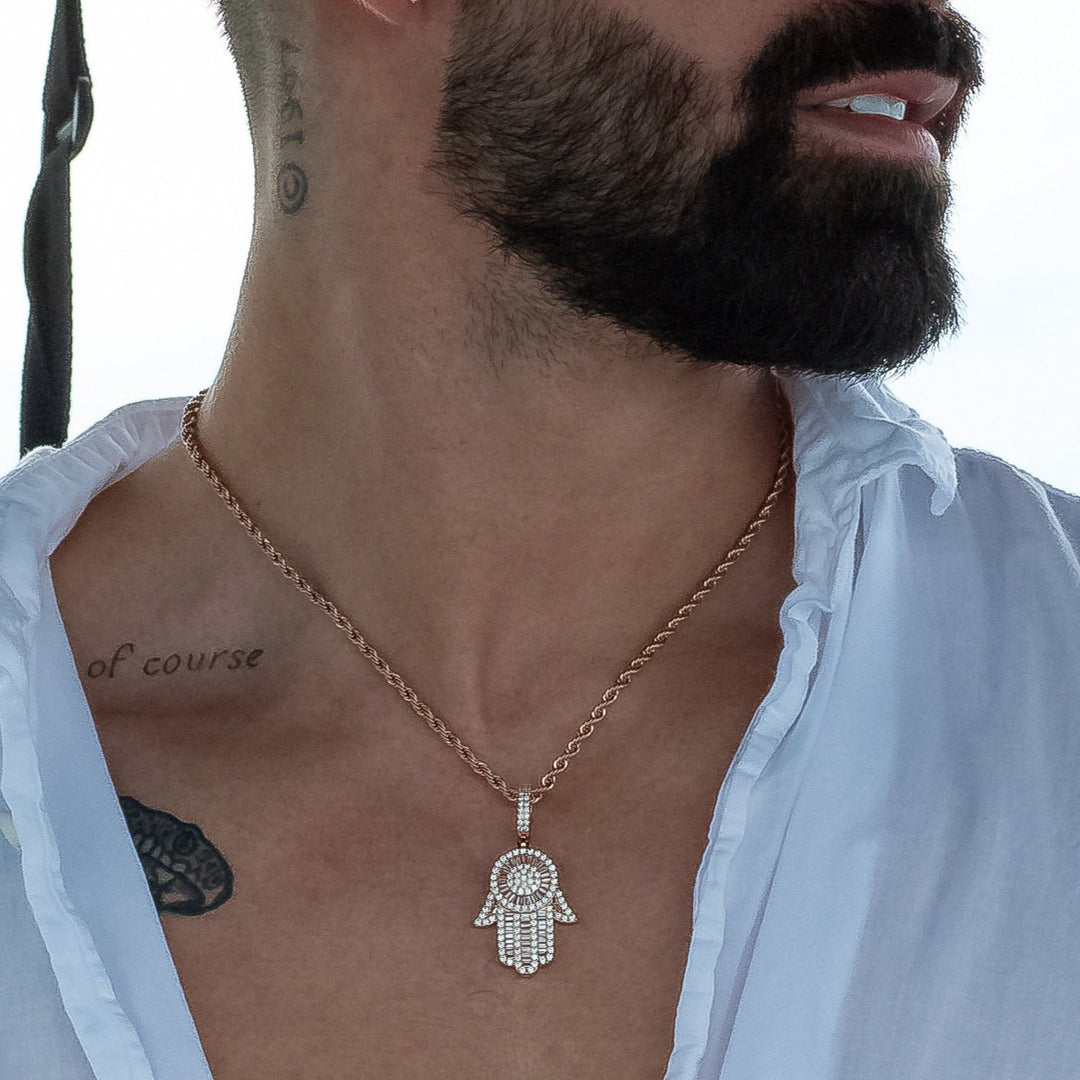 Iced Baguette Hamsa Hand in Rose Gold (view 5 of 6) · male-model