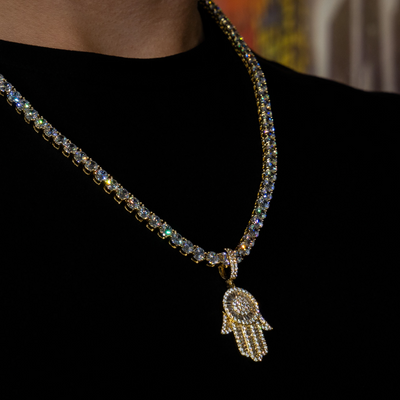 Iced Baguette Hamsa Hand in Yellow Gold (view 4 of 4) · male-model