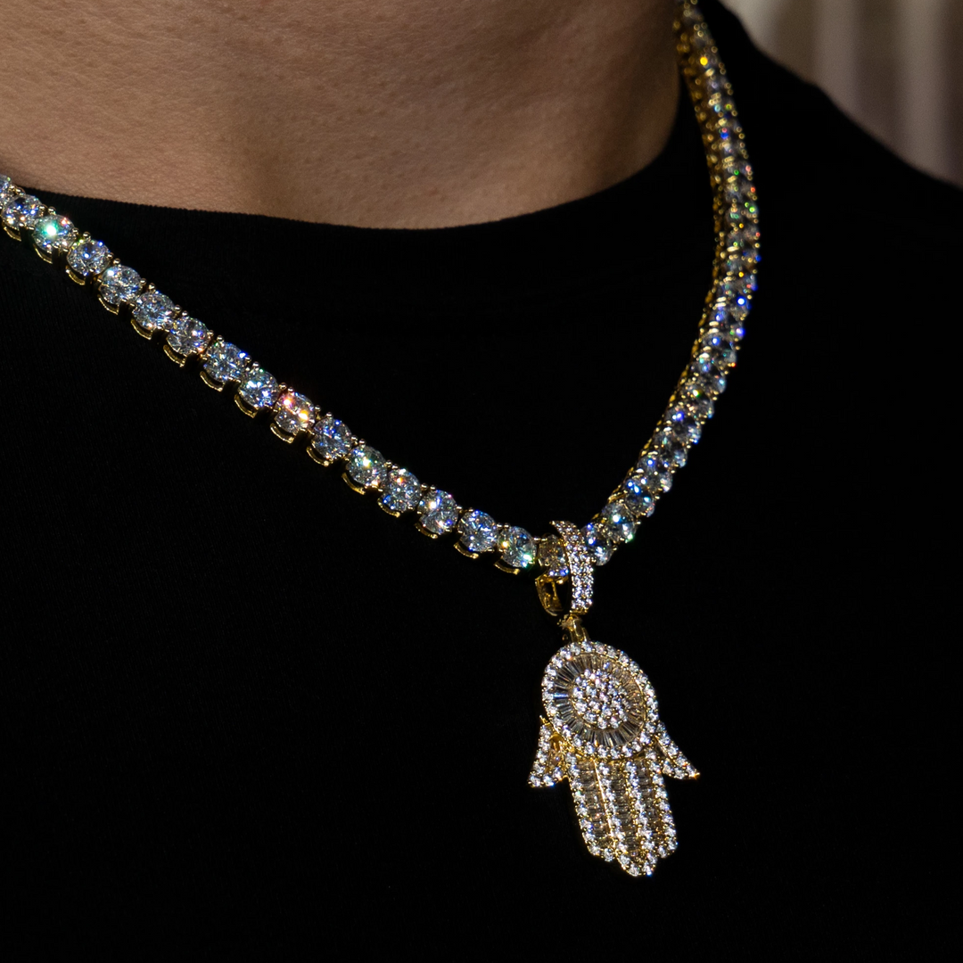 Iced Baguette Hamsa Hand in Yellow Gold in 18K Yellow Gold | SKRT® · male-model