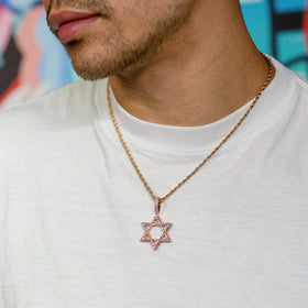 Iced Baguette Star of David Pendant in Rose Gold