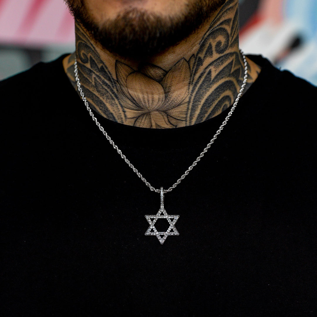 Iced Baguette Star of David in White Gold | SKRT® · male-model