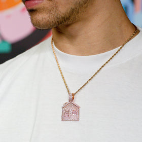 Iced Baguette Trap House Pendant in Rose Gold