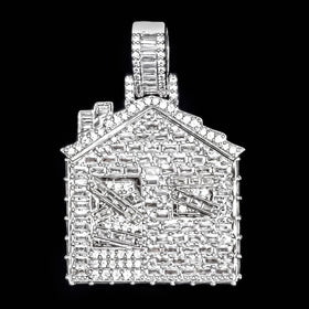 Iced Baguette Trap House Pendant in White Gold