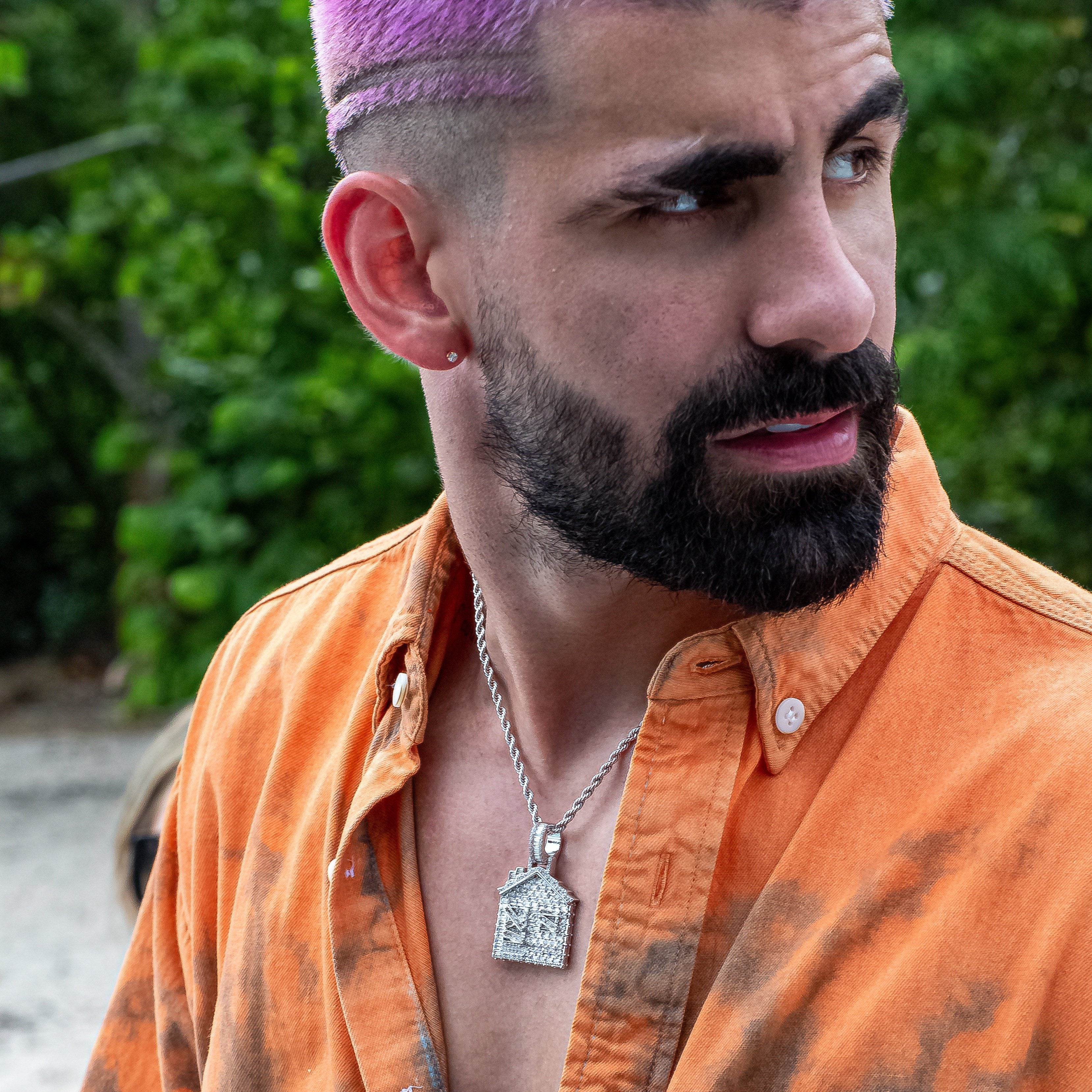 Iced Out Baguette Trap House in White Gold (view 4 of 5) · male-model