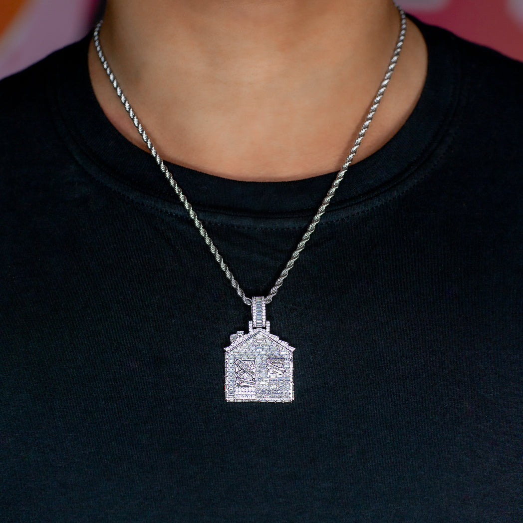 Iced Out Baguette Trap House in White Gold | SKRT® · male-model