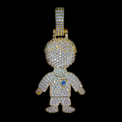 Iced Out Boy Pendant in Yellow Gold (alternate view) · male-model