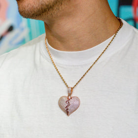 Iced Broken Heart Pendant in Rose Gold