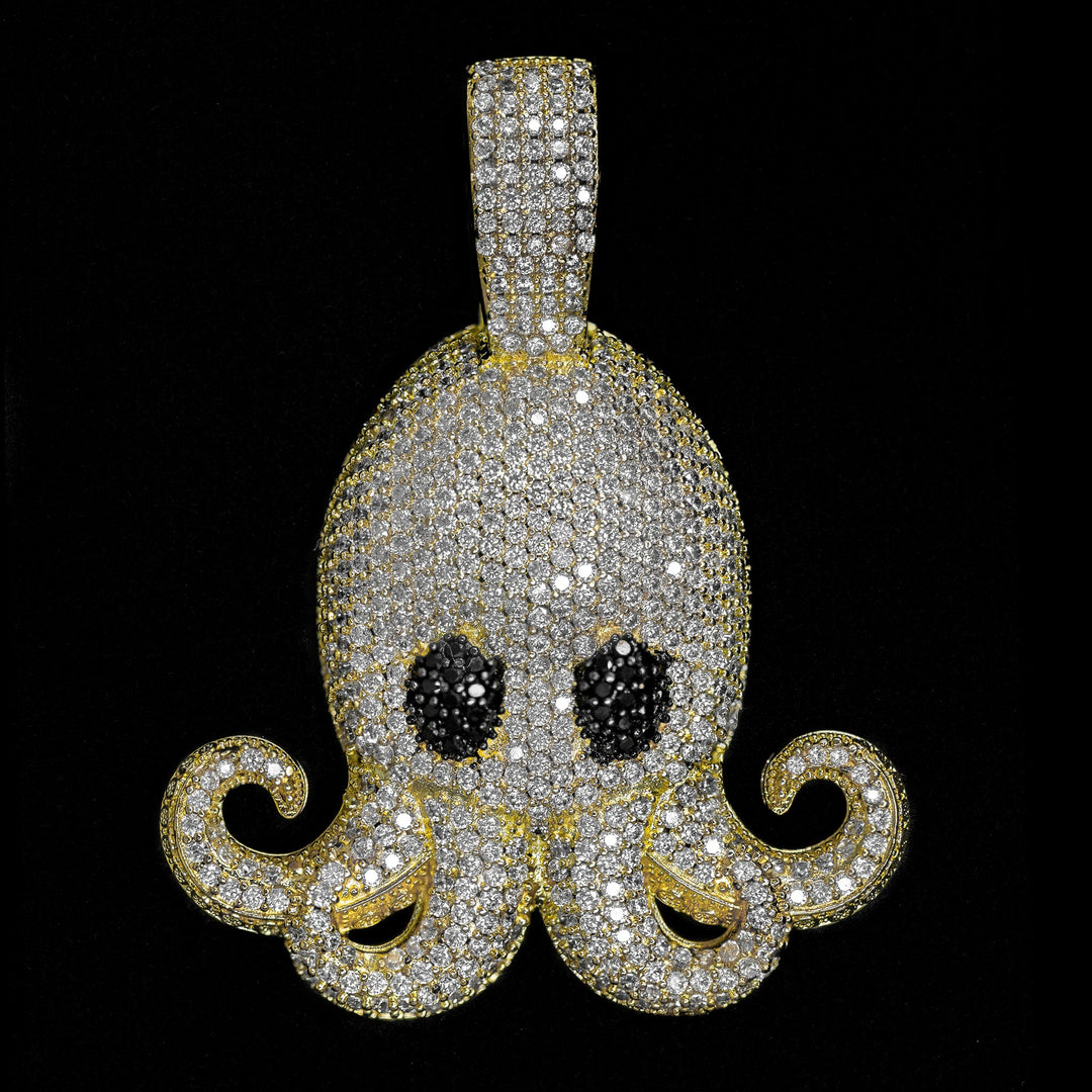 Iced Out Diamond Octopus Pendant in Yellow Gold | SKRT® · male-model