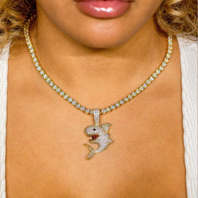Diamond Shark Pendant in Yellow Gold
