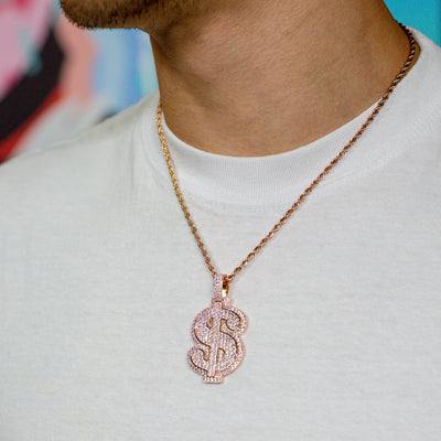 Iced Out Dollar Sign in Rose Gold (view 3 of 3) · male-model