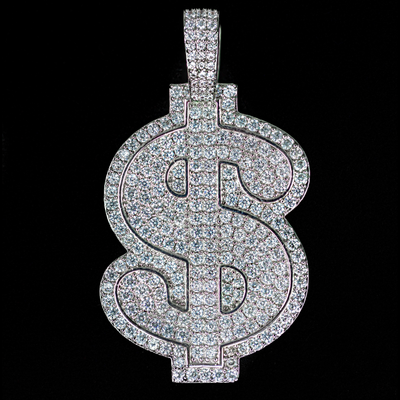 Iced Out Dollar Sign in White Gold (alternate view) · male-model