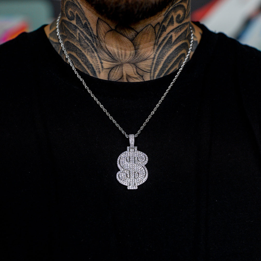 Iced Dollar Sign in White Gold | SKRT® · male-model