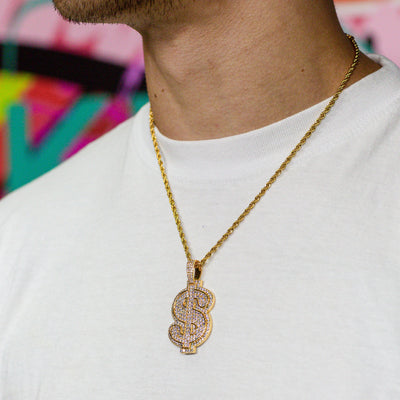 Iced Dollar Sign in Yellow Gold (view 3 of 3) · male-model