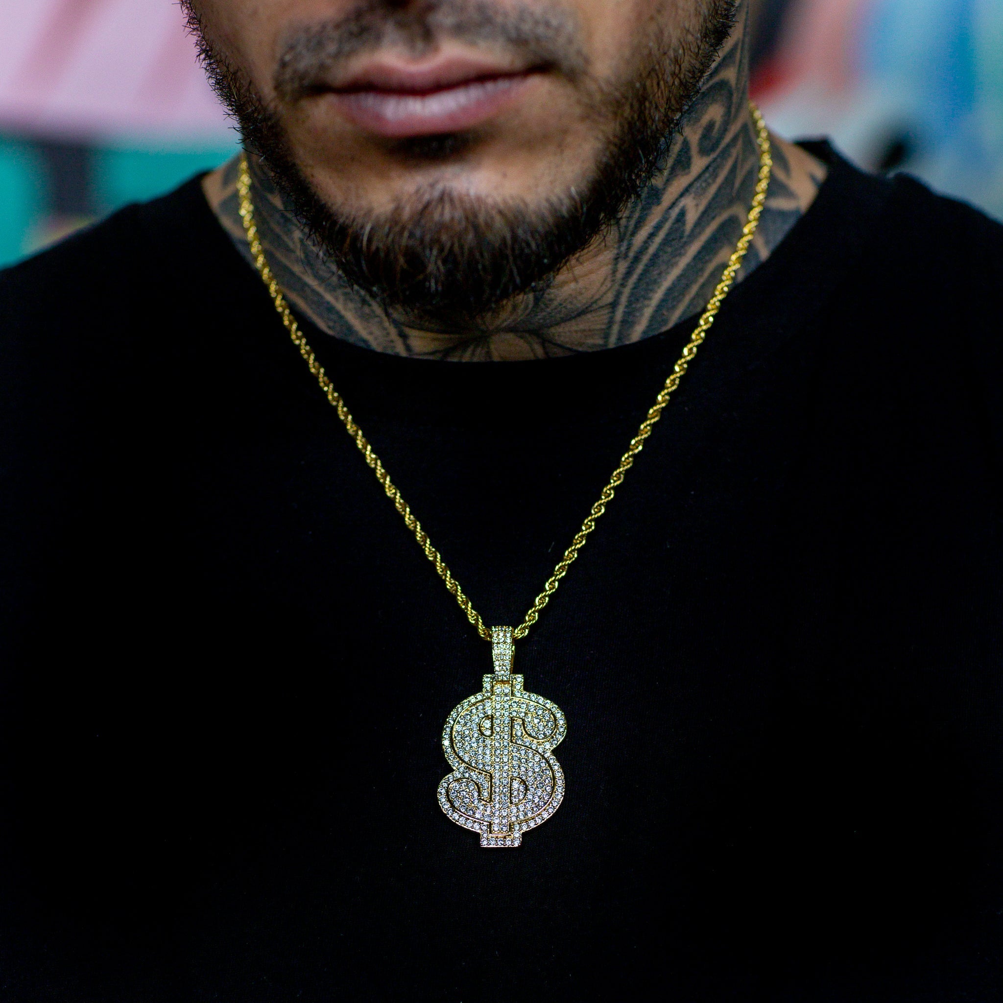 Iced Dollar Sign in Yellow Gold | SKRT® · male-model