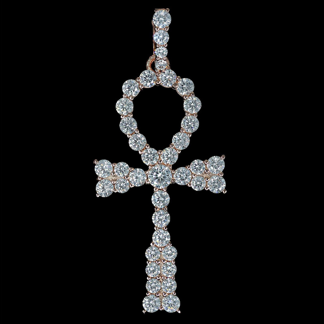 Iced Egyptian Ankh Cross Pendant - 18K Rose Gold · male-model