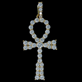 Diamond Egyptian Ankh Cross Pendant in Yellow Gold