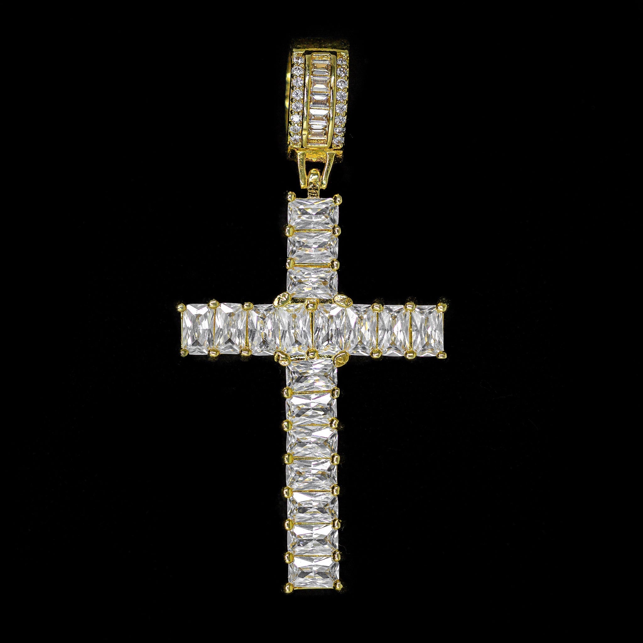 Iced Out Emerald Cross in 18K Yellow Gold