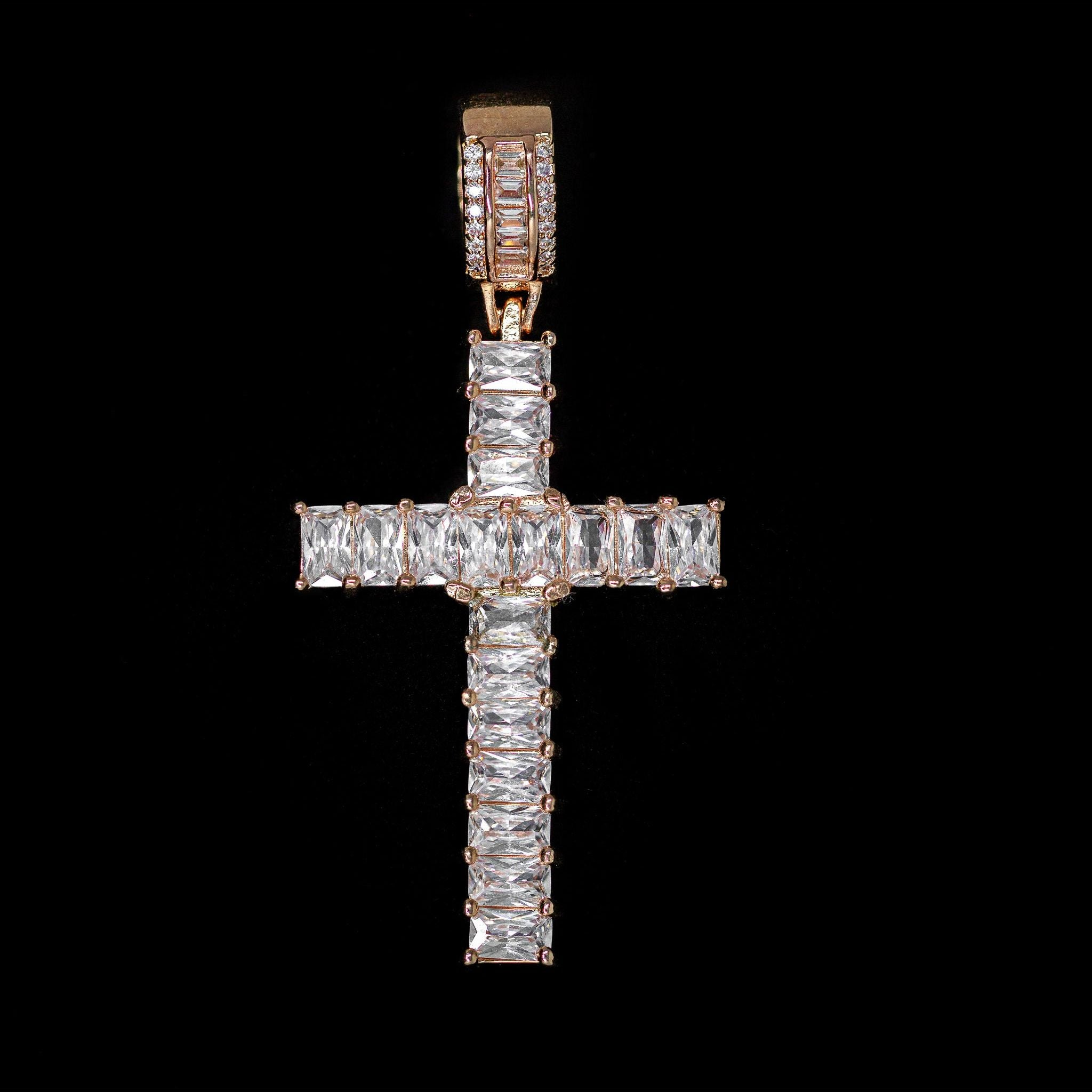 Iced Out Emerald Cross in Rose Gold (view 2 of 3) · male-model