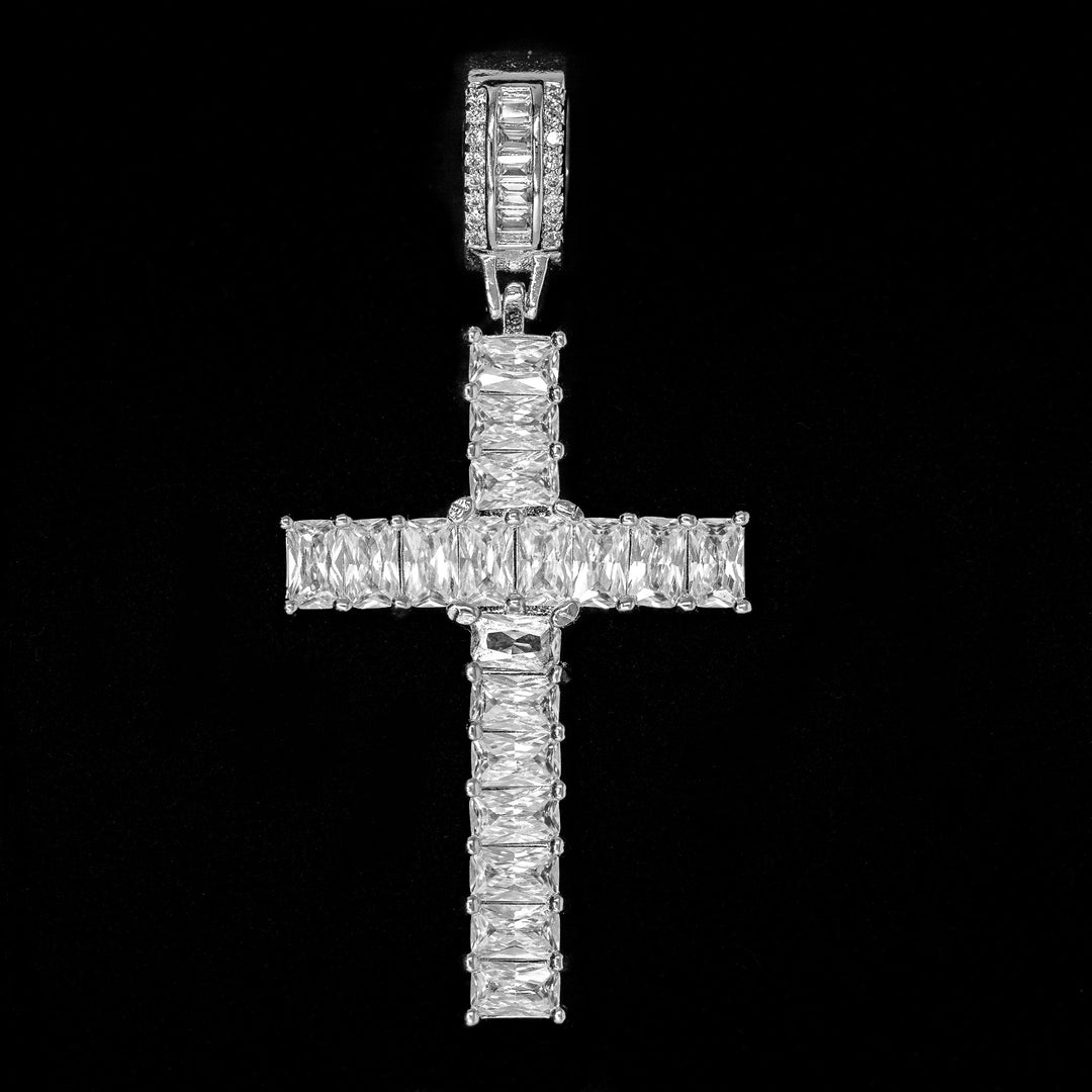 Iced Emerald Cross in White Gold (alternate view) · male-model