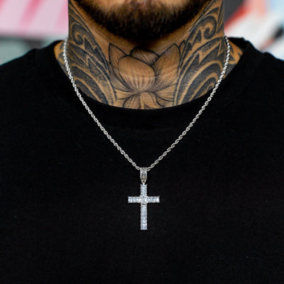 Iced Emerald Cross in White Gold | SKRT® · male-model