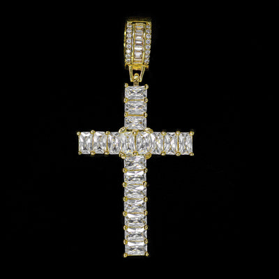 Iced Emerald Cross in Yellow Gold (alternate view) · male-model