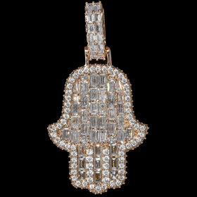 Mano Hamsa de Diamante con Esmeralda en Oro Rosa