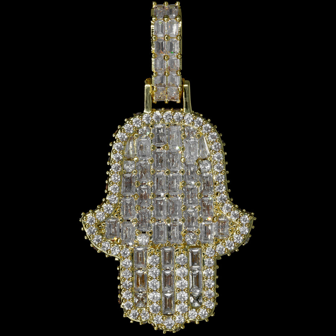 Iced Emerald Hamsa Hand in Yellow Gold | SKRT® · male-model