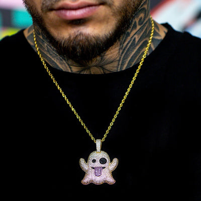 Iced Out Ghost Emoji in Yellow Gold | SKRT® · male-model