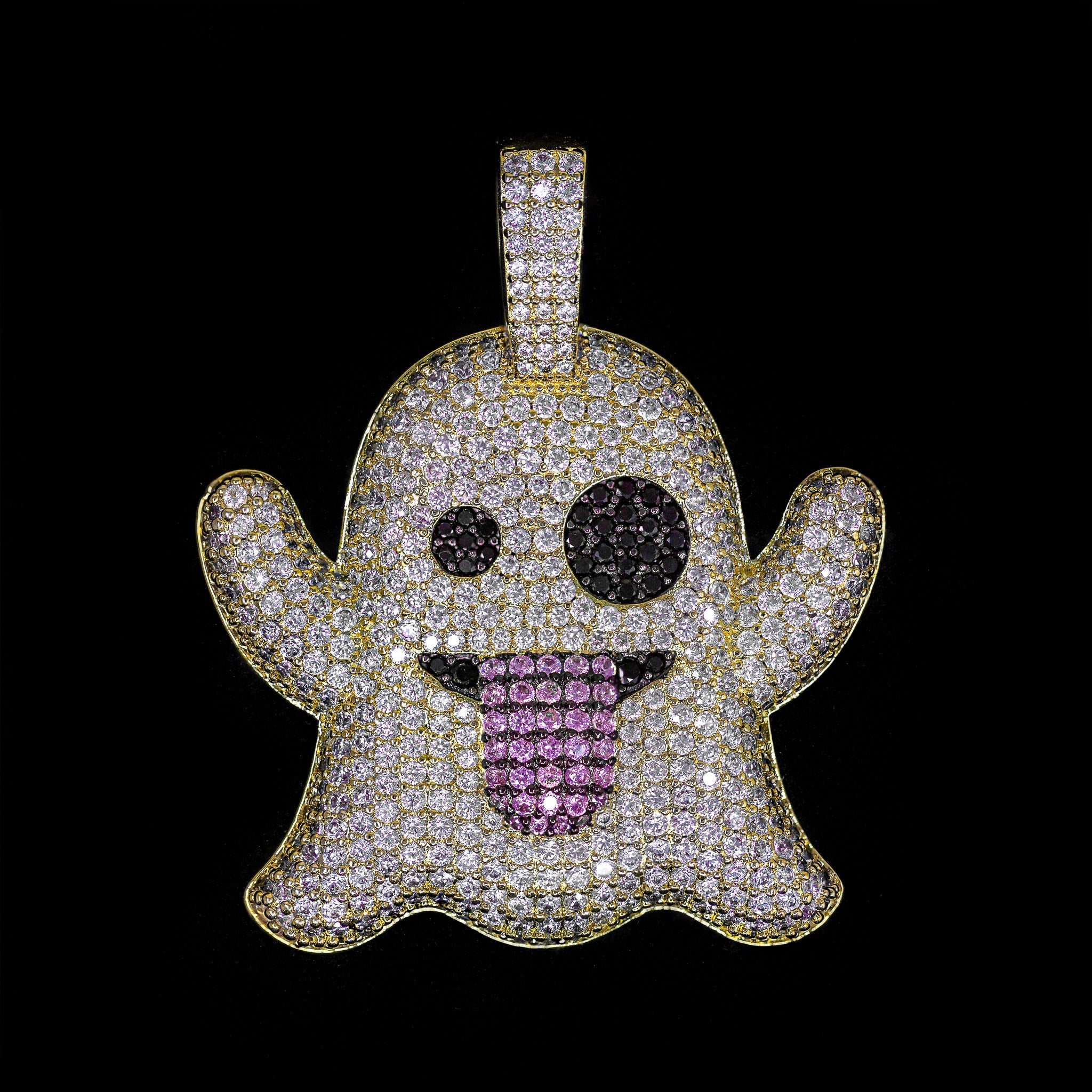Iced Out Ghost Emoji in Yellow Gold (view 2 of 3) · male-model