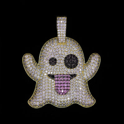 Iced Out Ghost Emoji in Yellow Gold (view 2 of 3) · male-model