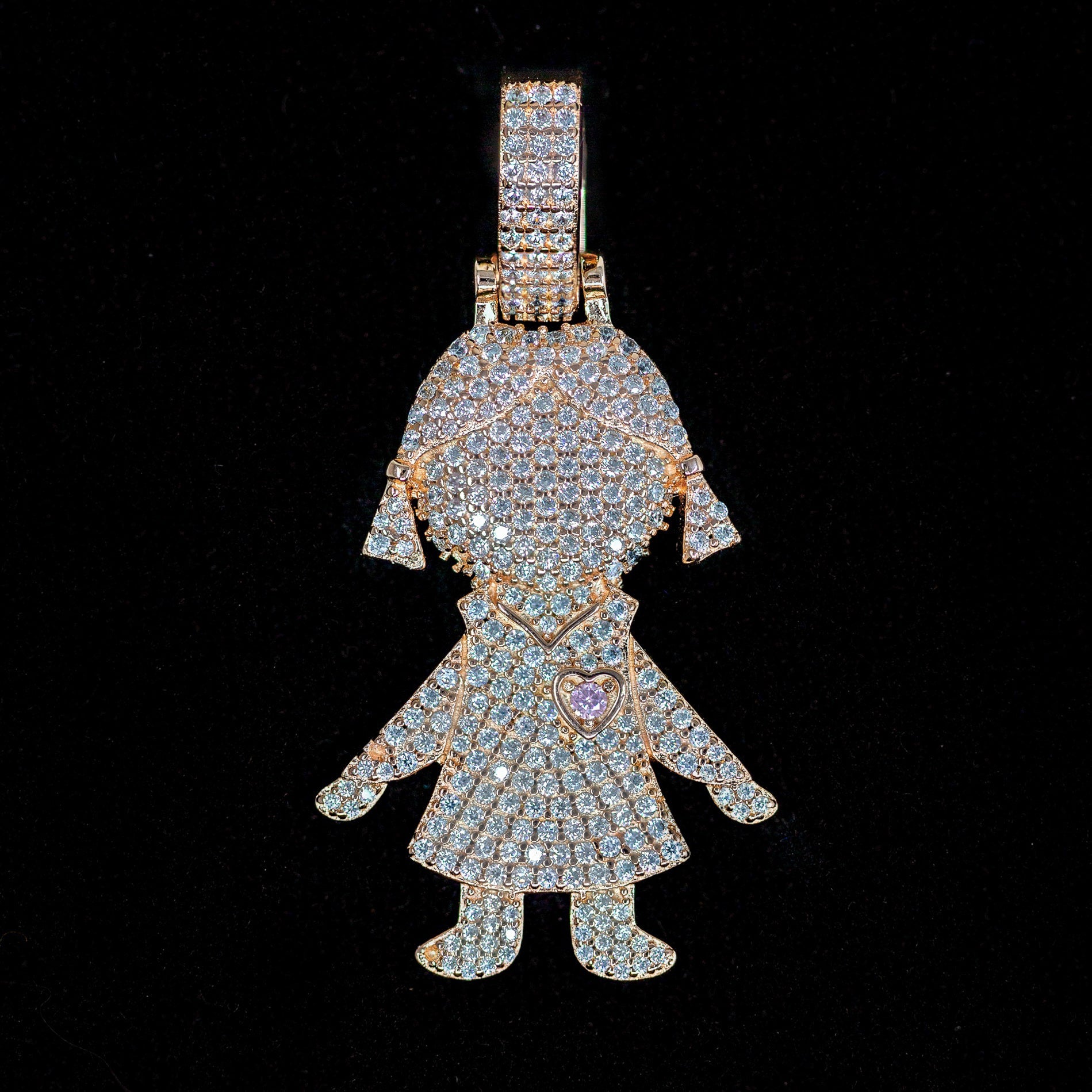 Iced Out Girl / Daughter Pendant in Rose Gold (alternate view) · male-model
