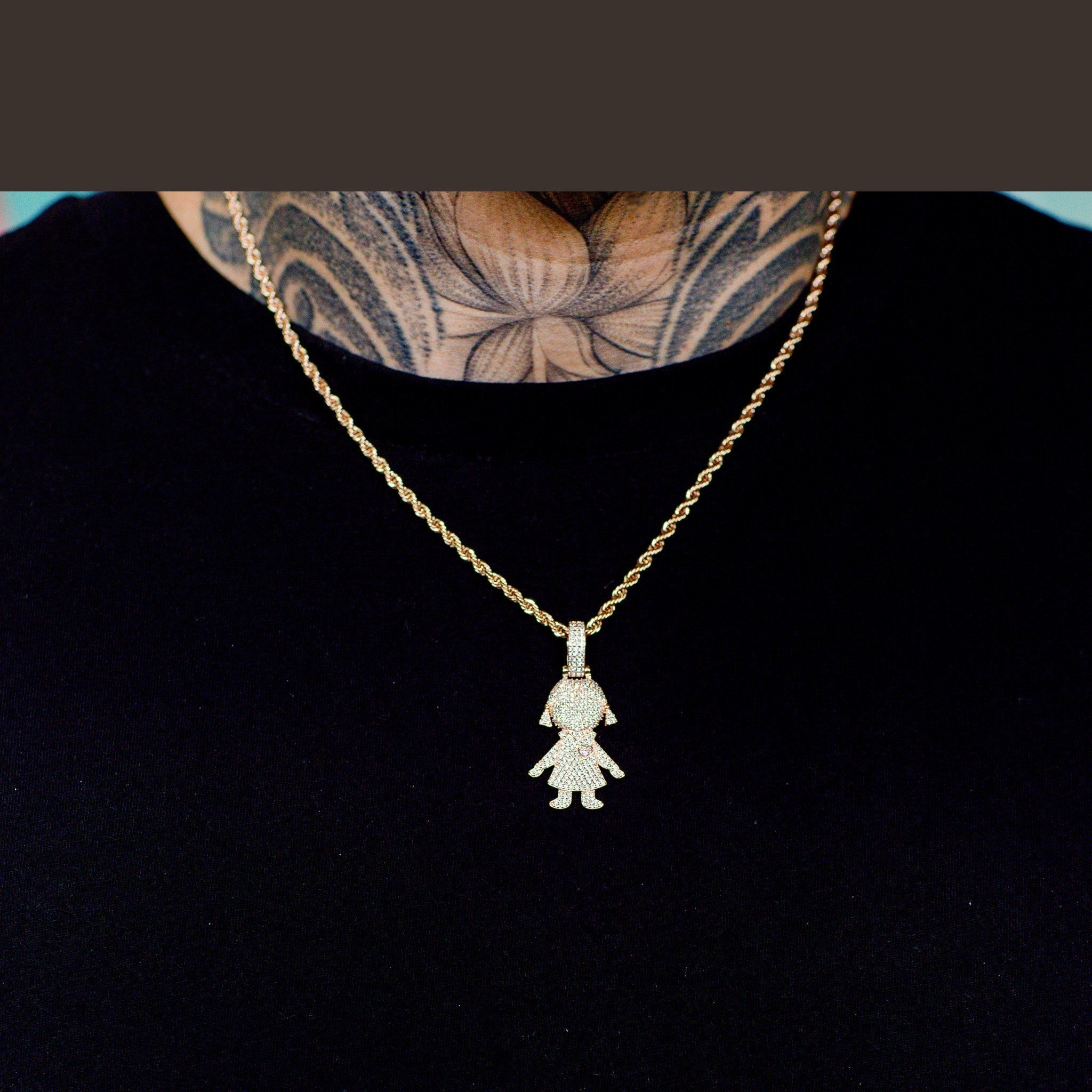 Iced Out Girl / Daughter Pendant in 18K Rose Gold - product image · male-model