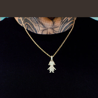 Iced Out Girl / Daughter Pendant in 18K Rose Gold - product image · male-model