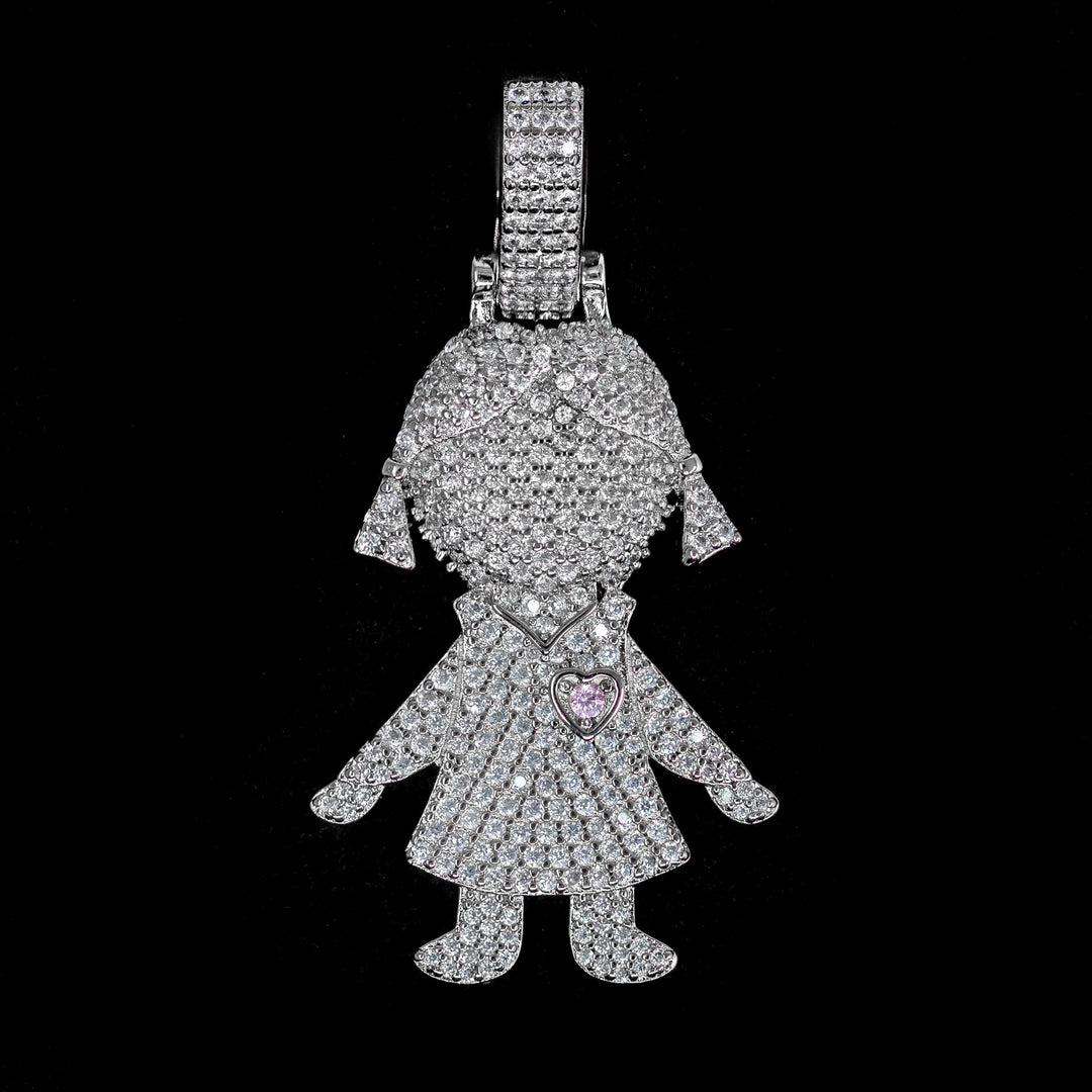 Iced Girl / Daughter Pendant in White Gold (alternate view) · male-model