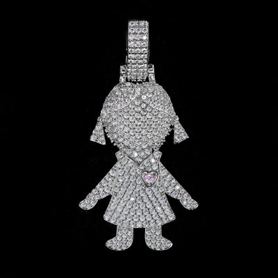 Iced Out Girl / Daughter Pendant in White Gold (alternate view) · male-model