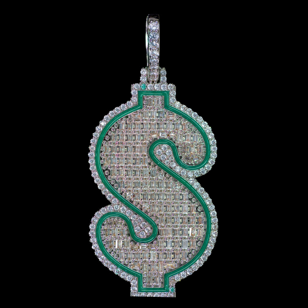 Iced Green Dollar Sign in White Gold | SKRT® · male-model